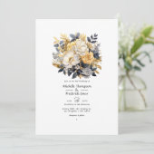 Invitation Mariage d'hiver en or, noir et blanc (Debout devant)