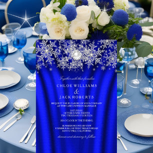 Invitation Mariage d'hiver en soie bleue perle flocon de neig