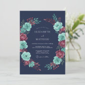 Invitation Mariage d'hiver enchanté bleu marine (Debout devant)