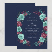 Invitation Mariage d'hiver enchanté bleu marine (Devant / Derrière)