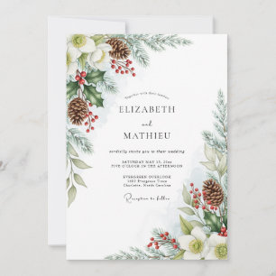 Invitation Mariage d'hiver enneigé vert émeraude