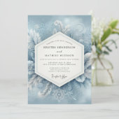 Invitation Mariage d'hiver éthéré bleu ardoise (Debout devant)