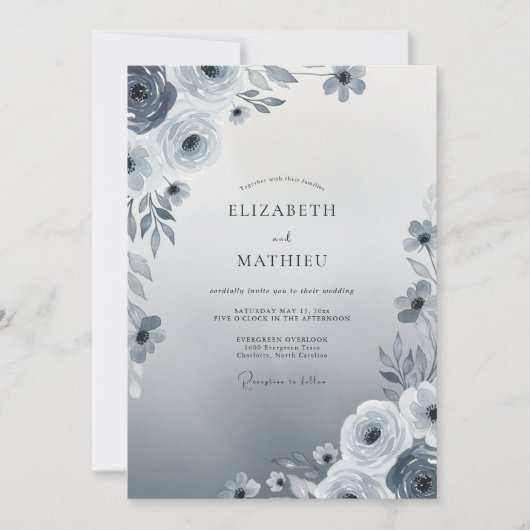 Invitation Mariage d'hiver éthéré bleu ardoise (Devant)