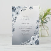 Invitation Mariage d'hiver éthéré bleu ardoise (Debout devant)