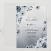 Invitation Mariage d'hiver éthéré bleu ardoise (Devant / Derrière)