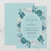 Invitation Mariage d'hiver éthéré bleu sarcelle (Devant / Derrière)