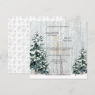 Invitation Mariage d'hiver Étincelles Flocons de neige Pins