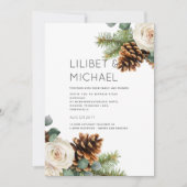 Invitation Mariage d'hiver Eucalyptus Verdure Roses blanches (Devant)