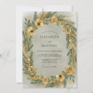 Invitation Mariage d'hiver Evergreen Moutarde