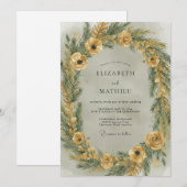 Invitation Mariage d'hiver Evergreen Moutarde (Devant / Derrière)