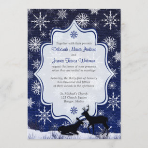 Invitation Mariage d'hiver FAUX Burlap, Snowflakes, Cerf