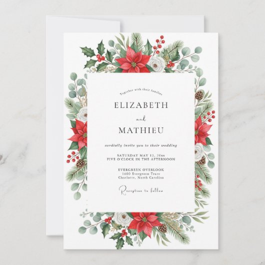 Invitation Mariage d'hiver festif rouge (Devant)