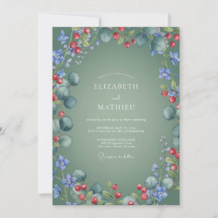 Invitation Mariage d'hiver festif vert sauge