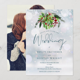 Invitation Mariage d'hiver Fleur Photo Baie Rouge