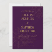 Invitation Mariage d'hiver flocon de neige en or prune profon (Devant)
