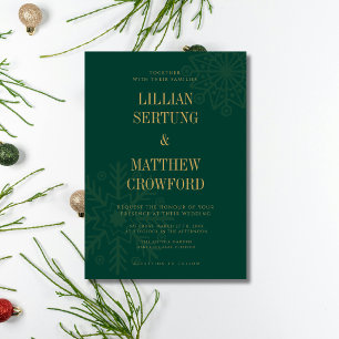 Invitation Mariage d'hiver flocon de neige propre Émeraude et
