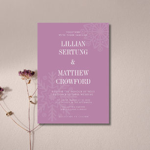 Invitation Mariage d'hiver flocon de neige propre mauve et or