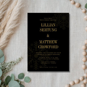 Invitation Mariage d'hiver flocon de neige propre noir et or