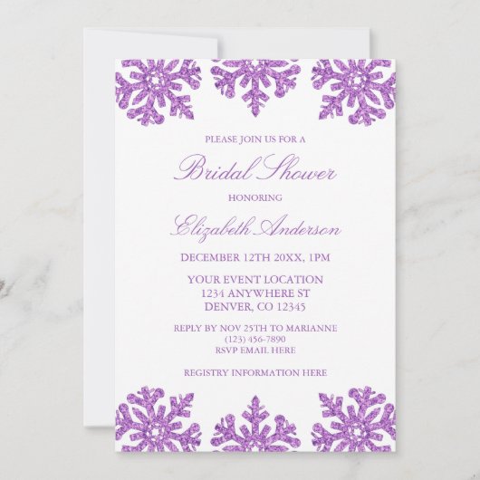 Invitation Mariage d'hiver flocon de neige violet (Devant)