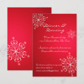 Invitation Mariage d'hiver Flocon Rouge 2 Réception (Devant / Derrière)