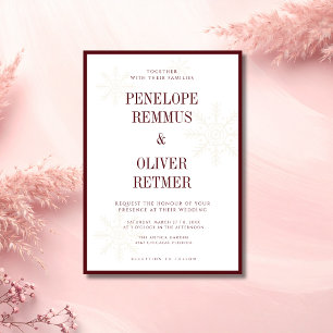 Invitation Mariage d'hiver Flocons de neige Blanc Bourgogne V
