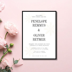 Invitation Mariage d'hiver Flocons de neige Noir Blanc Ancien