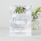 Invitation Mariage d'hiver Floral Baies Rouges Code QR (Debout devant)