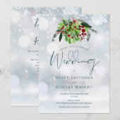 Invitation Mariage d'hiver Floral Baies Rouges Code QR (Devant / Derrière)