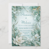 Invitation Mariage d'hiver floral blanc vert mousse de mer do (Devant)