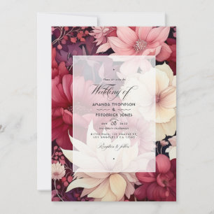Invitation Mariage d'hiver floral de grenat et crème