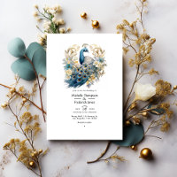 Mariage d'hiver floral gris, bleu paon et or