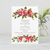 Invitation Mariage d'hiver Floral Holly Berry Feuilles (Debout devant)