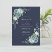Invitation Mariage d'hiver floral marine (Debout devant)