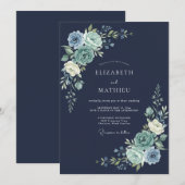 Invitation Mariage d'hiver floral marine (Devant / Derrière)