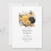 Invitation Mariage d'hiver floral noir et or (Devant)