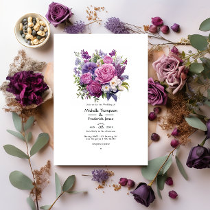 Invitation Mariage d'hiver floral pourpre Medley