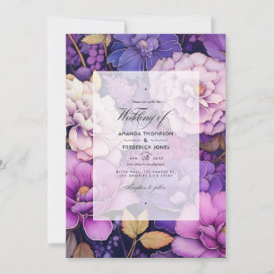 Invitation Mariage d'hiver floral pourpre Medley