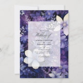 Invitation Mariage d'hiver floral prune, bleu marine et argen (Devant)