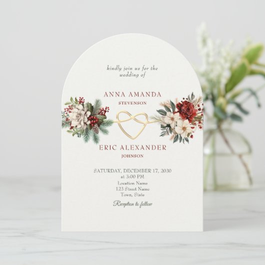 Invitation Mariage d'hiver floral rustique (Debout devant)