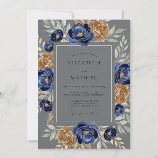 Invitation Mariage d'hiver formel bleu marine (Devant)