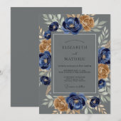 Invitation Mariage d'hiver formel bleu marine (Devant / Derrière)