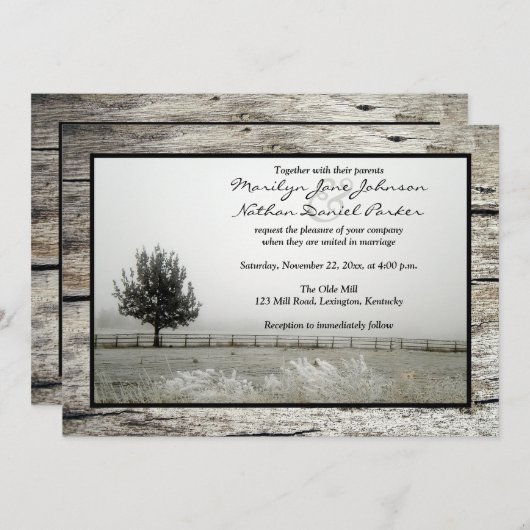 Invitation Mariage d'hiver | Frost rustique | Brume | Arbre | (Devant / Derrière)