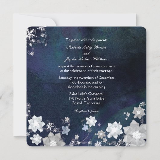 Invitation Mariage d'hiver Frosty bleu de la marine russe (Devant)