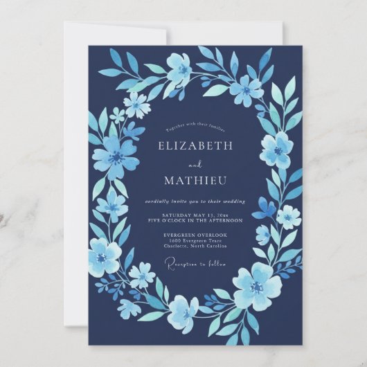 Invitation Mariage d'hiver gelé bleu marine (Devant)