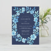 Invitation Mariage d'hiver gelé bleu marine (Debout devant)