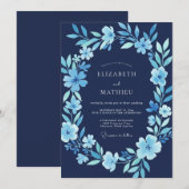 Invitation Mariage d'hiver gelé bleu marine (Devant / Derrière)
