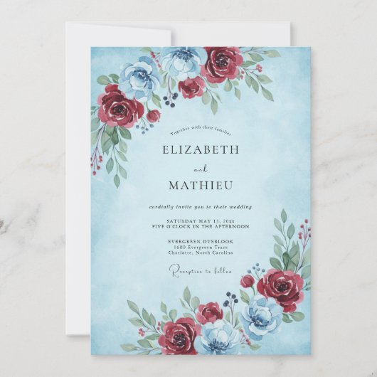 Invitation Mariage d'hiver givré bleu clair (Devant)