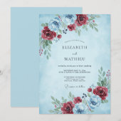 Invitation Mariage d'hiver givré bleu clair (Devant / Derrière)