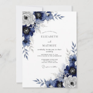 Invitation Mariage d'hiver givré et bleu marine