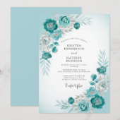 Invitation Mariage d'hiver givré sarcelle (Devant / Derrière)